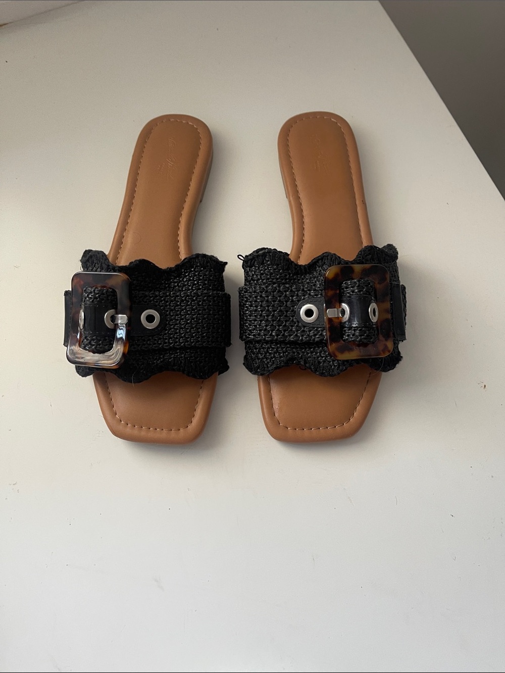 Universal Thread Brown Slide Sandals with Raffia Upper